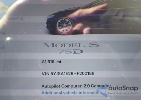 2017 Tesla Model S 100D/60D/75D/90D/P100D z USA, uszkodzony, nr VIN 5YJSA1E28HF200188